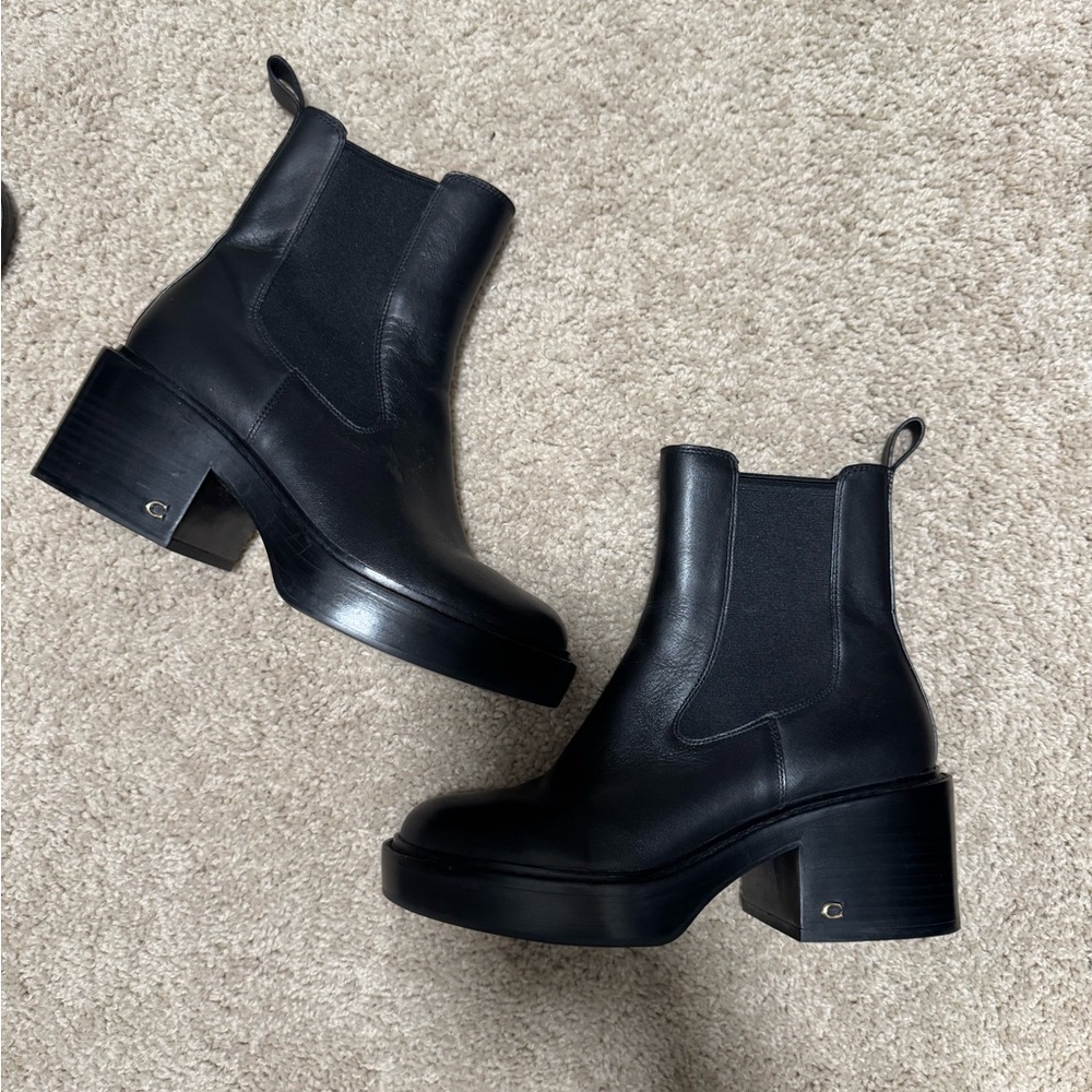 Coach Black Leather Heeled Boots